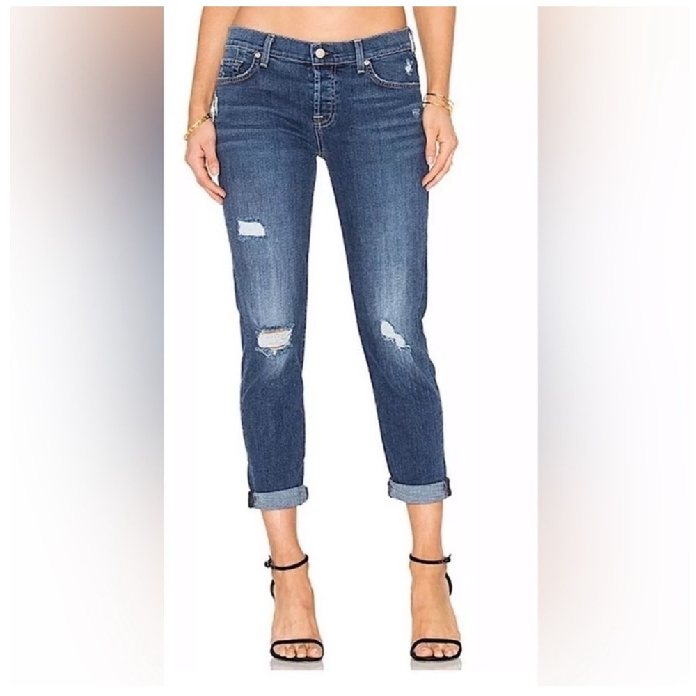 7 For All Mankind Jeans 25 Josefina Skinny Boyfriend Distressed Stretch Mid Rise
